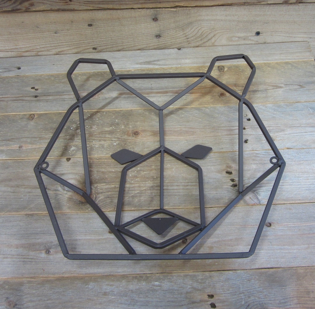 Dimensional Metal Bear Head Wall Decor, Rust Colored Metal Woodland