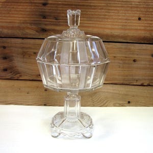 Antique Clear Ribbon Glass Compote: Adams EAPG Candy Dish