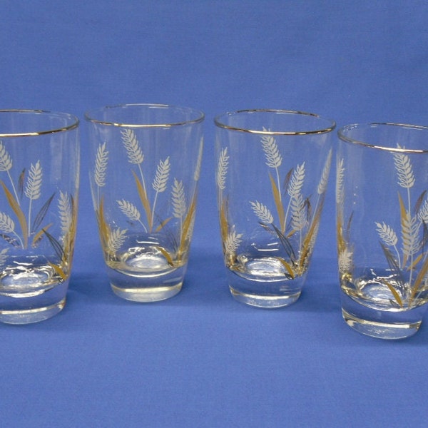 Libbey Mid Century Drinking Glasses in White Wheat Pattern, Set of 4 1950s Vintage Drinkware 8 oz. Glasses