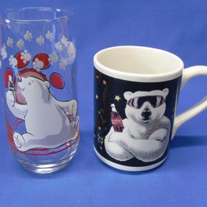 Vintage Coca Cola Polar Bear Mug and Glass Combo, Coke Polar Bear Drinkware