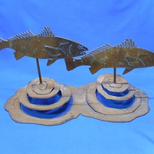 Rustic Metal Fish Sculpture: Lake Cabin Decor, Kinetic Art