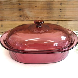 Vintage Corning Cranberry Visions Roaster with Lid: Corning Ware 4 Quart Cooker