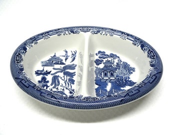 Churchill Blue Willow Divided Vegetable Dish or Condiment Bowl