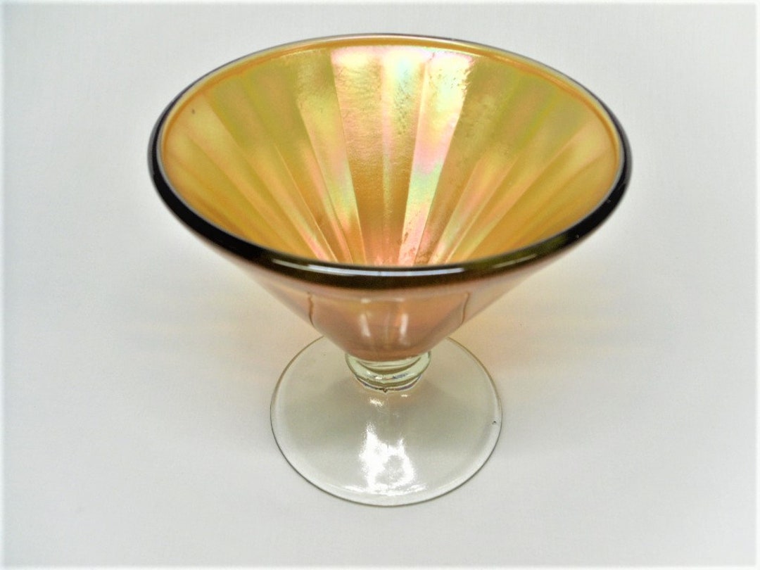 Fenton Carnival Glass Footed Candy Dish in Fine Rib Pattern Etsy