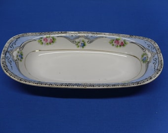 Small Noritake Oval Shaped Dish with Blue and Pink Flowers