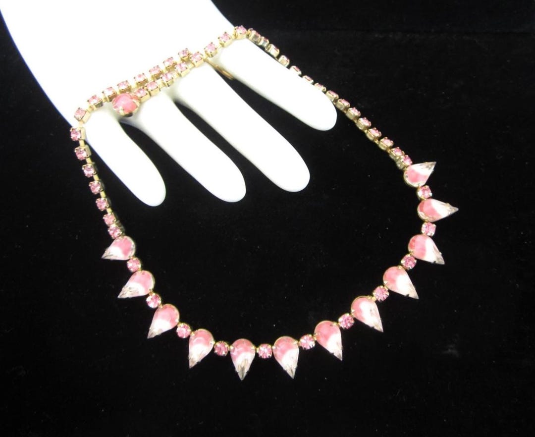 Pink Rhinestone Choker Vintage Choker Necklace With Pink and Pink/white Art Glass Rhinestones ...