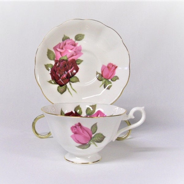 Royal Albert Fine Bone China Teacup and Saucer with Roses, Vintage Bone China Cup and Saucer White with Roses