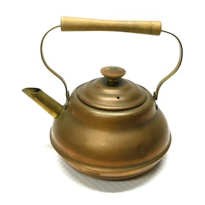 Vintage Copper and Brass Teakettle, Mixed Metal Vintage Tea Kettle or Teapot