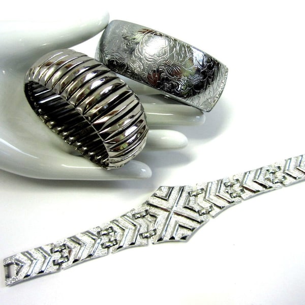 Group of 3 Vintage Silver Tone Bracelets, Sarah Coventry Japan & Hong Kong Bracelet Lot