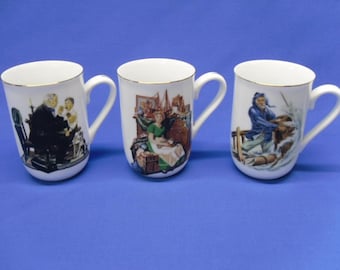Norman Rockwell Mugs Set: 1986 Museum Collection Coffee Cups