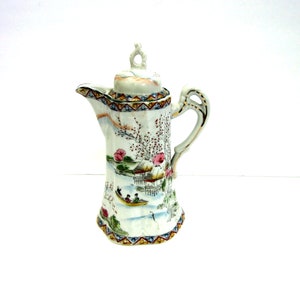Hand Painted Nippon Chocolate Pot: Antique Japanese Moriage Design