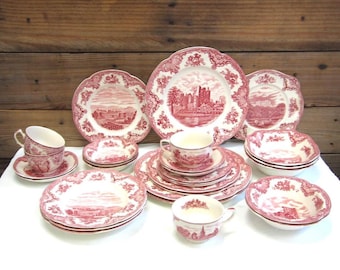 Vintage Pink Johnson Bros Old Britain Castles Dinnerware: Plates, Bowls, Cups & Saucers, YOUR CHOICE