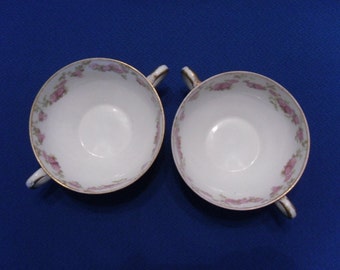 1930's Limoges France Soup Cups with Handles and Floral Design