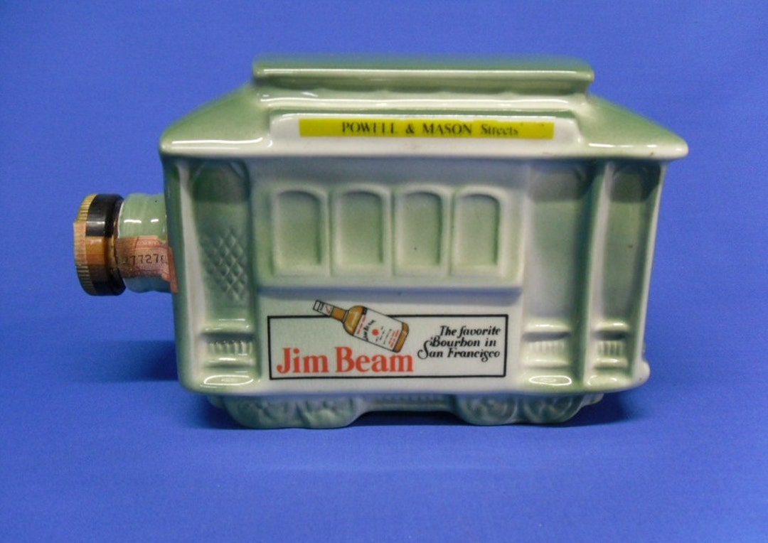 1968 Jim Beam Whiskey Decanter in Shape of Trolley Car, Vintage Bourbon