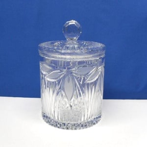 Lead Crystal Biscuit Jar with Floral Accents Made in Germany, 1980&#39;s Crystal Cookie Jar with Lid