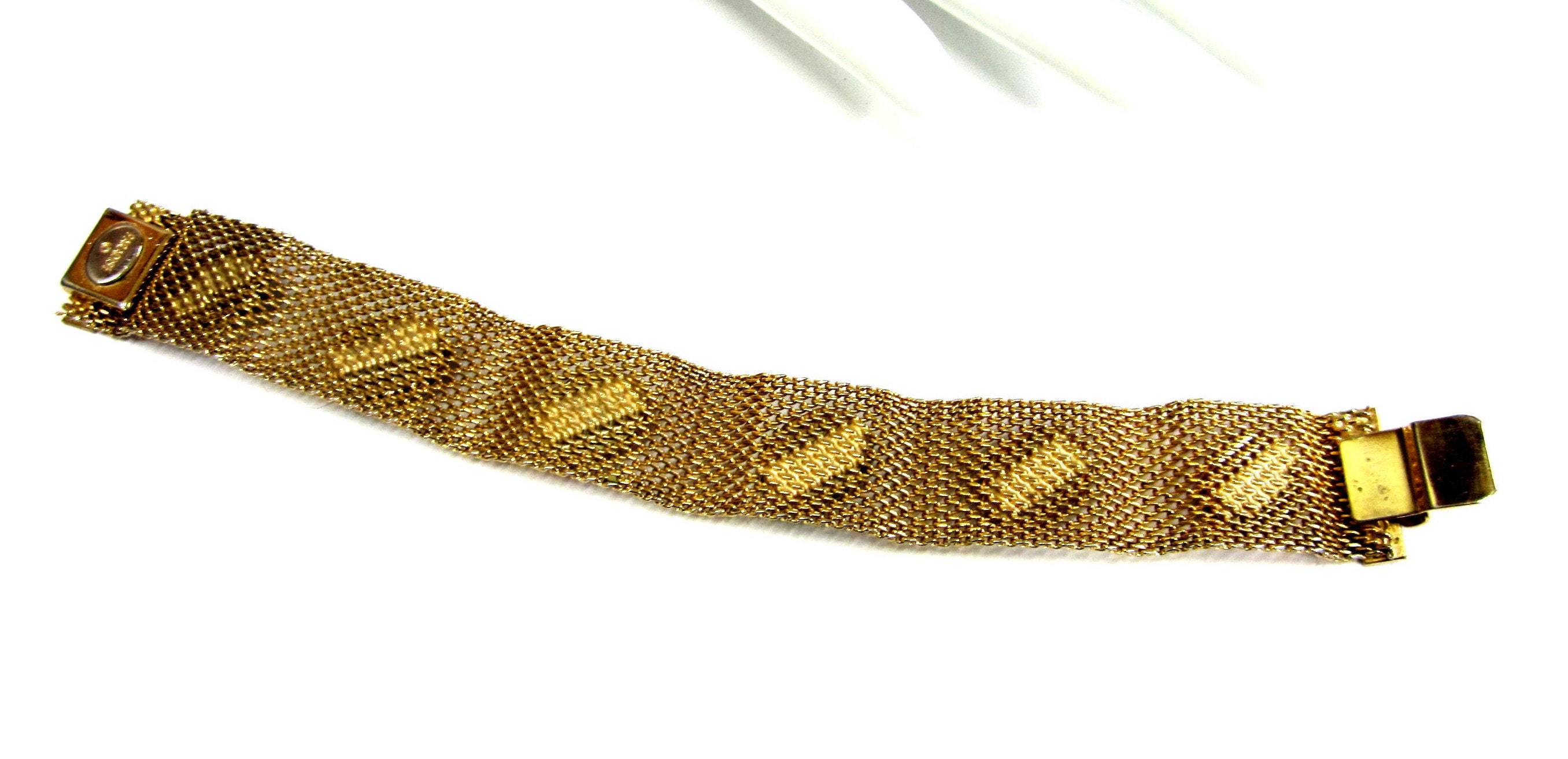 PARADISE 24K ストラップ　ゴールド Vintage Gold Tone Mesh and Faux Stone Bracelet Signed