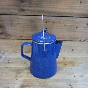 Vintage Speckled Blue Enamelware Coffee Percolator - Farmhouse Kitchen Decor