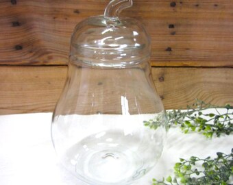 Vintage Pear Shaped Lidded Glass Canister or Jar, Large Kitchen Storage Container