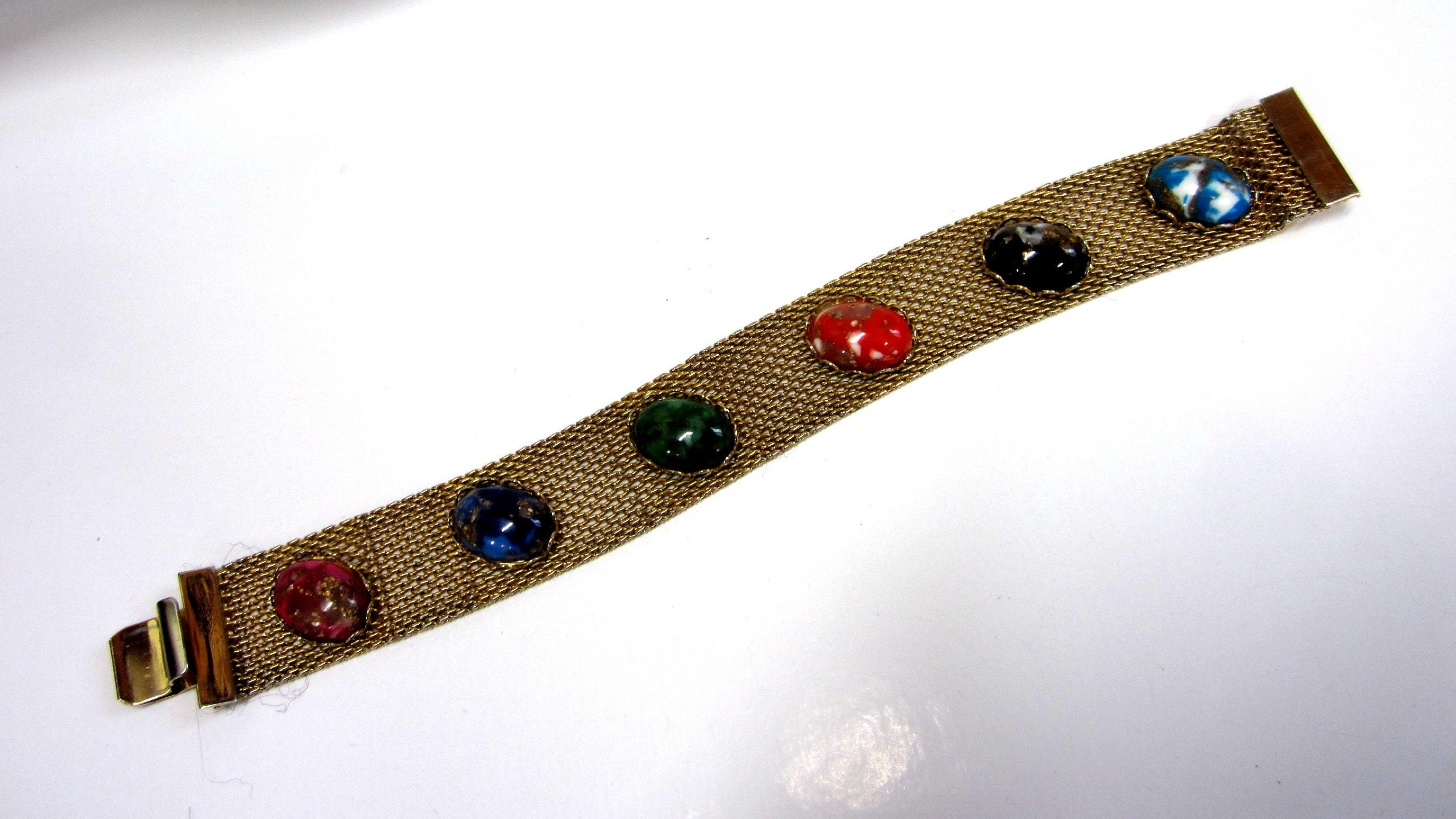 PARADISE 24K ストラップ　ゴールド Vintage Gold Tone Mesh and Faux Stone Bracelet Signed