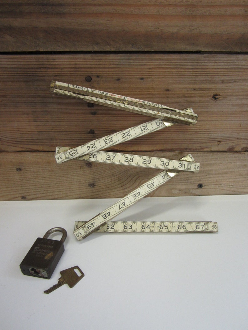 Vintage Stanley Wooden Extension Ruler & American Lock With Key: Man ...