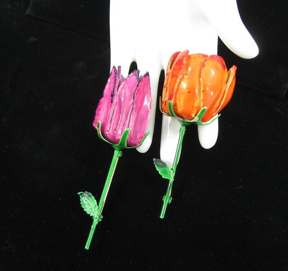 60s enamel flower pins - Gem