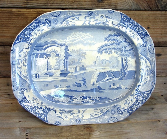 Antique Blue White Platter 1800's (TRE) Antique Blue White Platter 1800's (TRE)