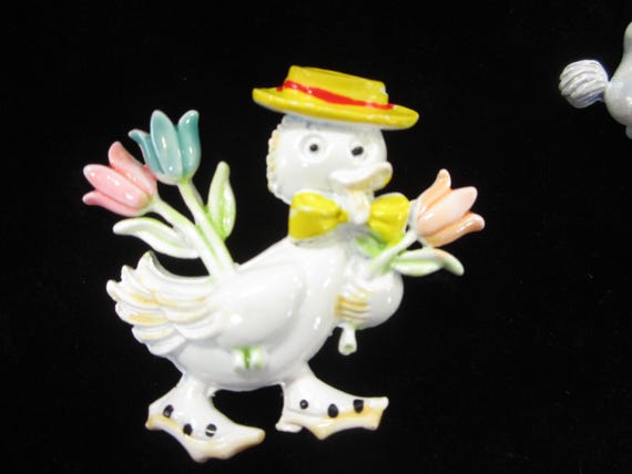 Enamel Rabbits & Dapper Duck Brooches for Spring … - image 2