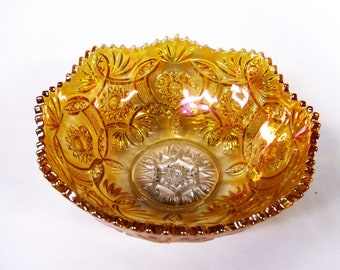 Imperial Glass Marigold Carnival Glass Bowl in Crab Claw Pattern