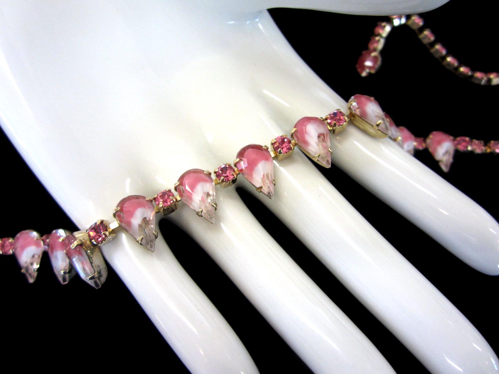 Pink Rhinestone Choker Vintage Choker Necklace With Pink and Pink/white Art Glass Rhinestones ...