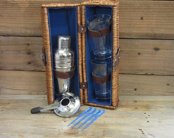 Grey Goose Wicker Travel Kit with Original Cocktail Shaker Glasses and Swizzle Sticks