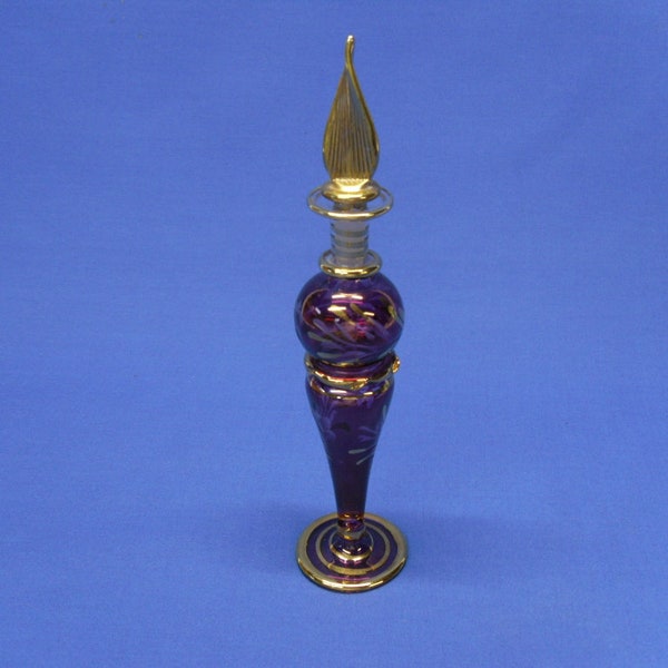 Gold and Amethyst Perfume Bottle with Flowers & Leaves Vintage Perfume with Stopper