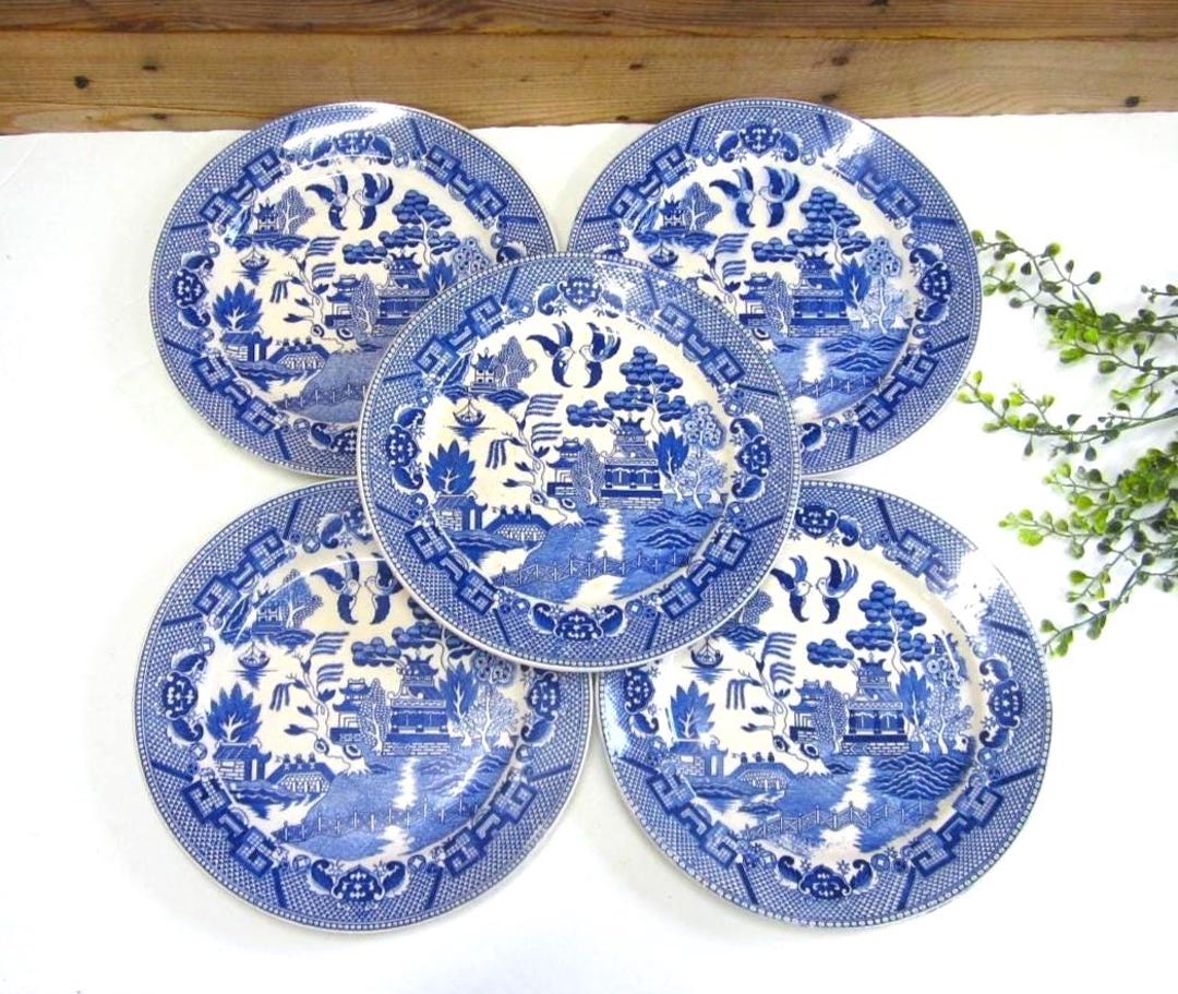 Vintage 9.25" Blue Willow Dinner Plates Set of 5: Dinnerware Made in ...