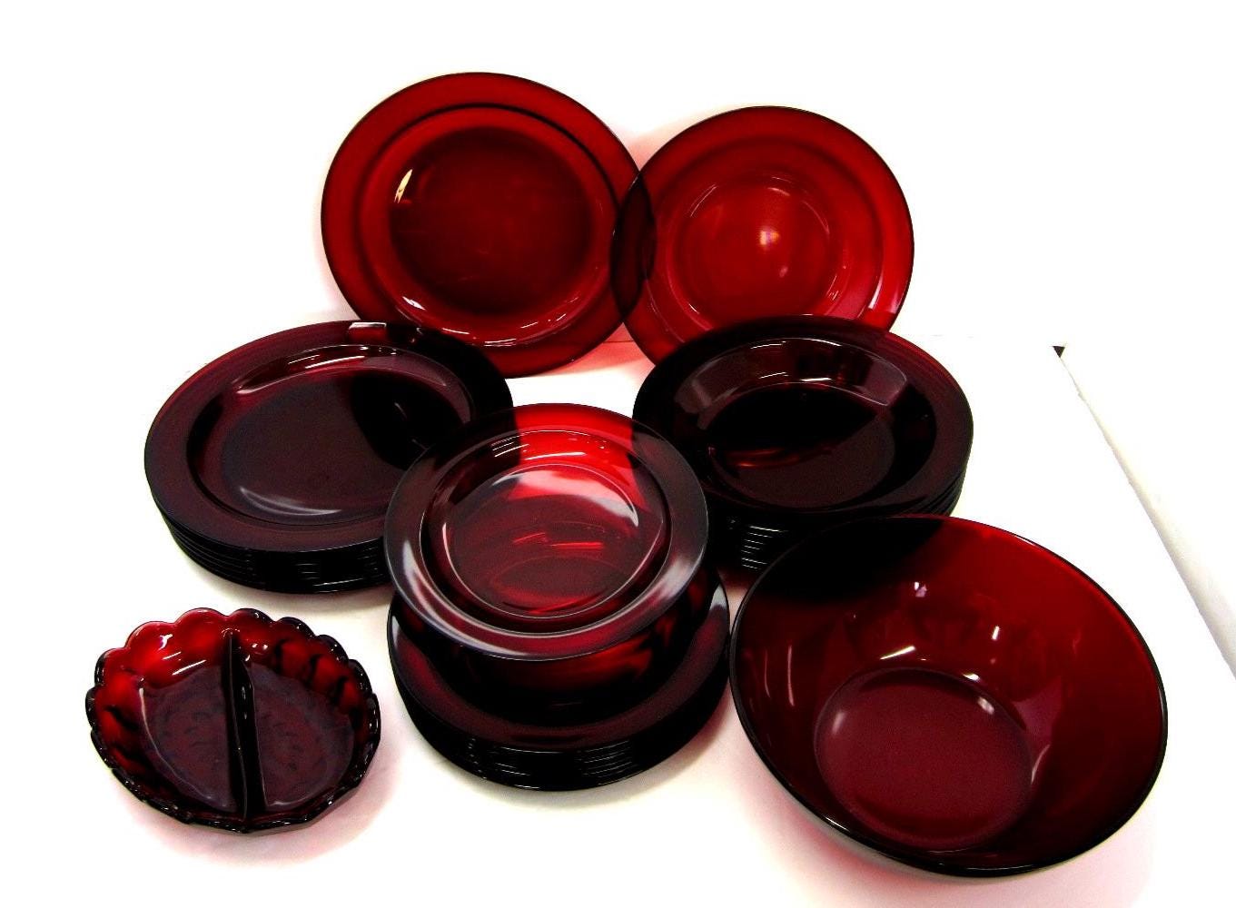 Arcoroc Classique Ruby Glass Dinnerware: Vintage French Plates, Bowls ...
