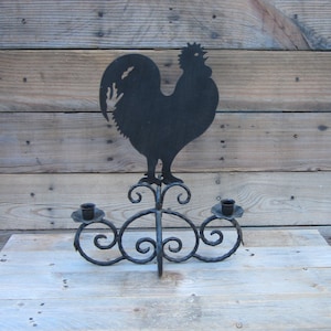 Vintage Black Cast Iron Rooster Candleholder: Farmhouse Candelabra