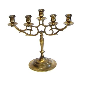 Vintage Heavy Brass 5 Arm Candelabra, Solid Brass Candlestick Holder 5 Candles