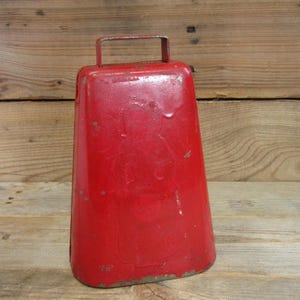 Large Vintage Red Cowbell with LOUD Clanger, Vintage Restaurant Promotion Texas
