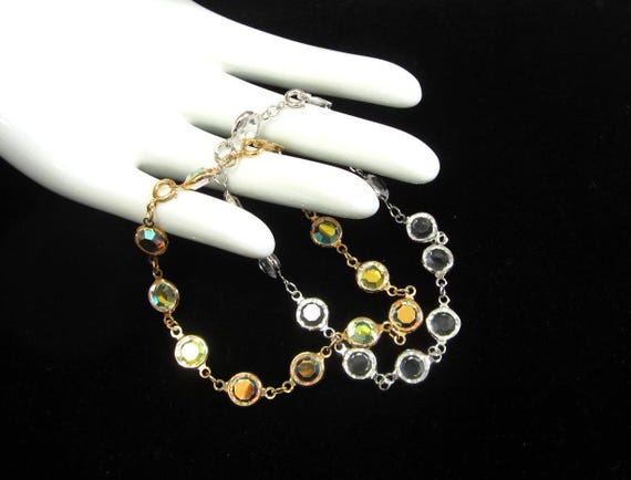 Pair of Swarovski Crystal Bracelets Clear and AB Bezel Set Crystals