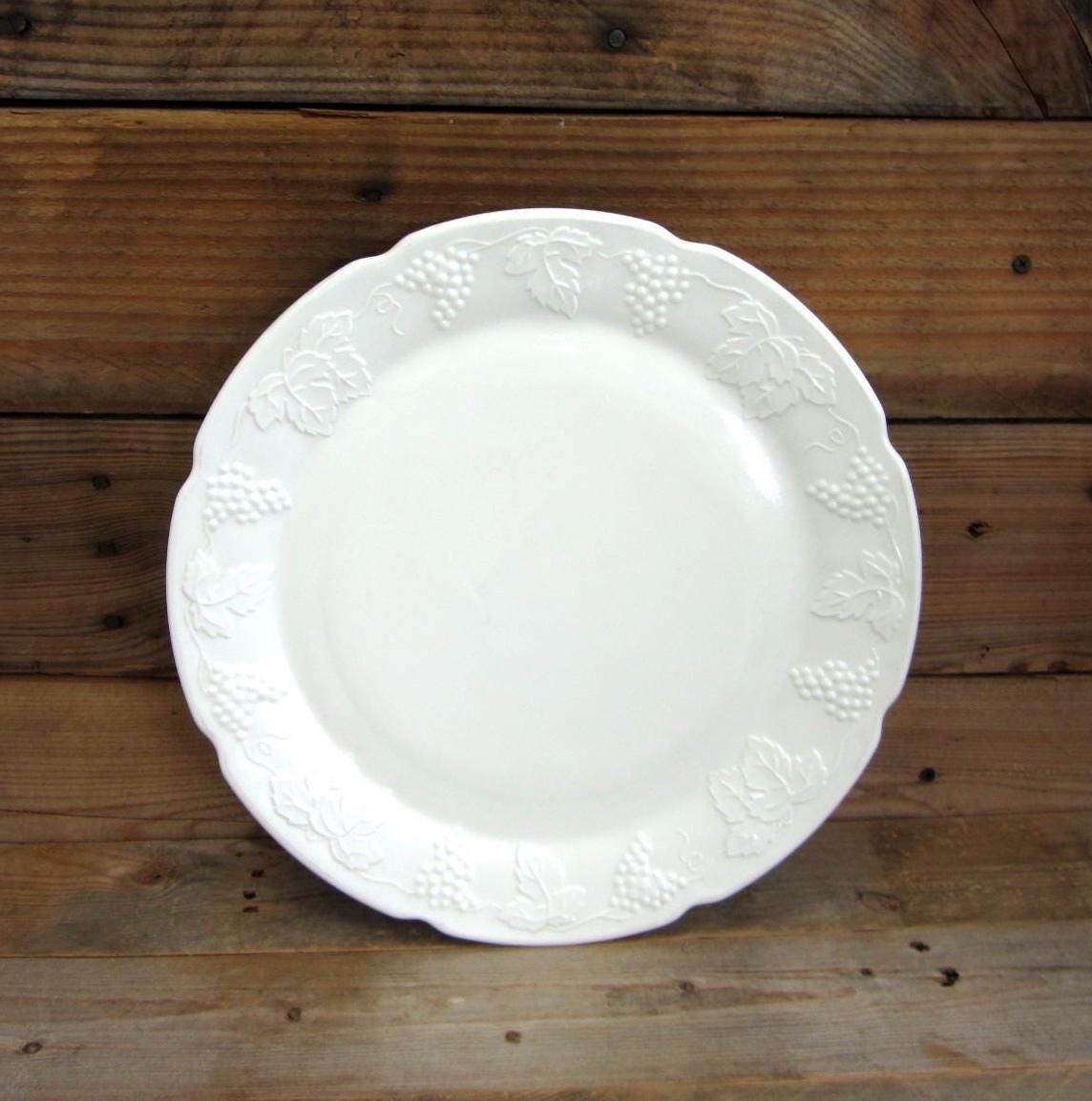 Vintage 14" Milk Glass Platter Indiana Glass Harvest Grape Pattern, 2 Platters Available