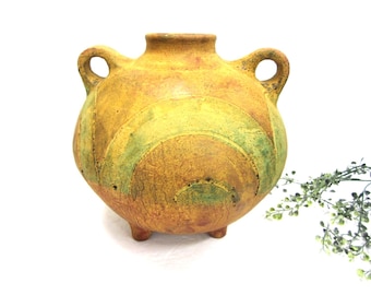 Vintage Rustic Terracotta Tripod Vessel in Earthy Tones, Rustic Clay Pot, Primitive Studio Pottery Decor