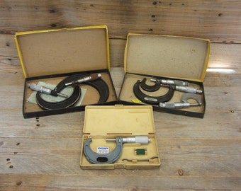 Vintage Lot of 6 Machinist Micrometer Tools, Brown & Sharpe and Mitutoyo and MG Micrometers