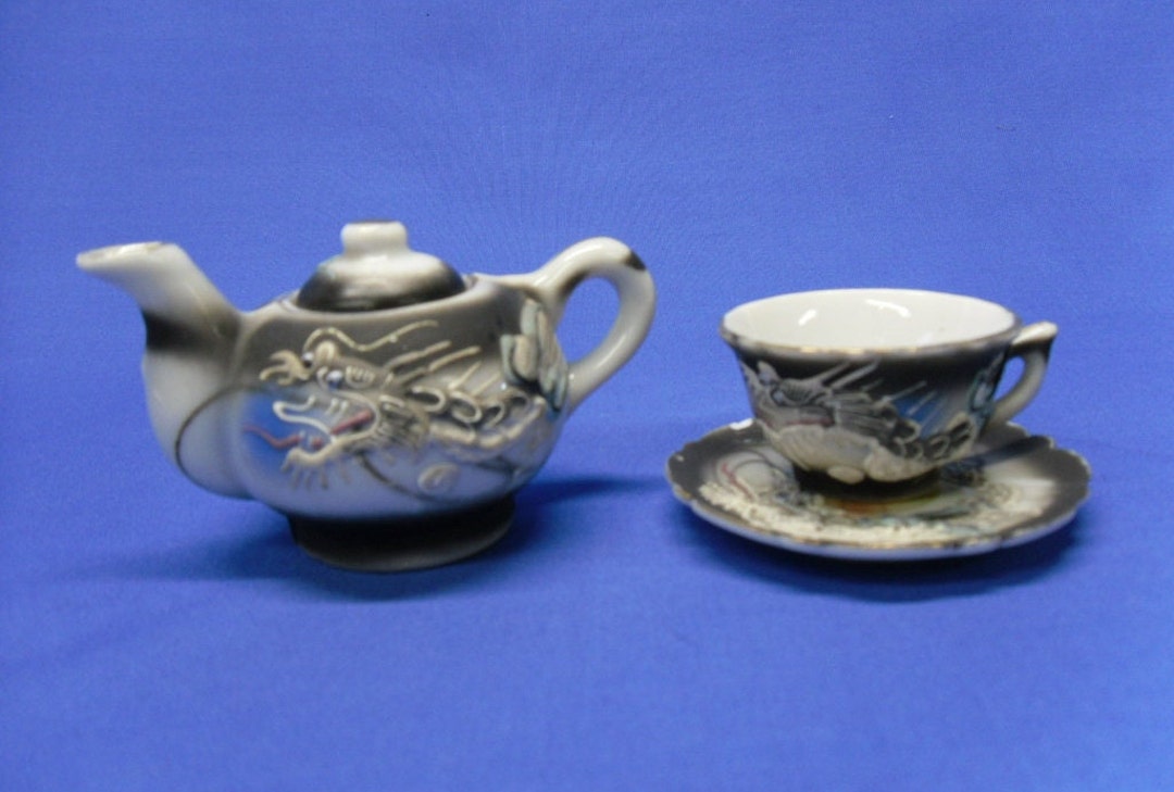 1950's Dragonware Mini Teapot With Cup and Saucer, Japanese Mini Teapot