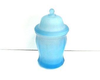 Indiana Glass Frosted Blue Glass Tiara Ginger Jar or Apothecary Jar