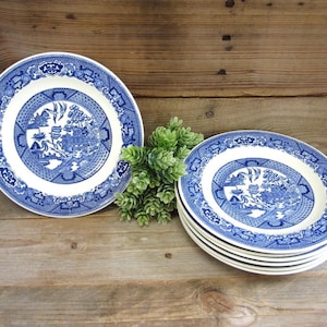 Blue Willow Salad Plates Set - Royal China Vintage Willow Ware