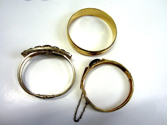 3 Vintage Bangle and Clamper Bracelets Topaz and … - image 5