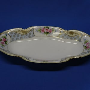 1911 Noritake Porcelain Tray with Cutout Handles and Pink Roses