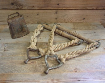 Heavy Hand Forged Cow Bell and Rope & Wood Things, Rustic Farmhouse Decor, Cattlecore