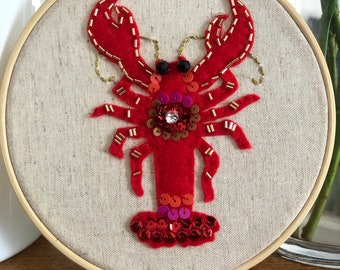 You're my lobster: Hand embroidered Hoop - felt lobster, unique gifts for her, gifts for him, friends quote, unique christmas gift