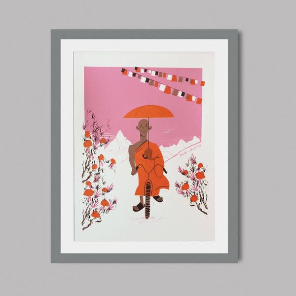 The Cycling Monk - Screenprint Edition - Signed and numbered ***2NDS*** *FREE Shipping*