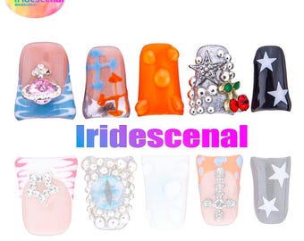 Uñas postizas florales 3D con forma de pico de pato – Armadura de uñas de gatito Y2K