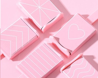 5pc Pink Nail Art Magnet Sticks: Cat Eye, Wave, Heart